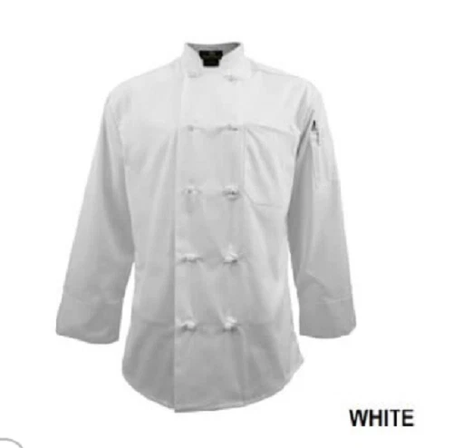 Long Sleeve Chef Coat w Knotted Buttons Thermometer Pocket Stain Resistant 1032 - Image 3 of 4