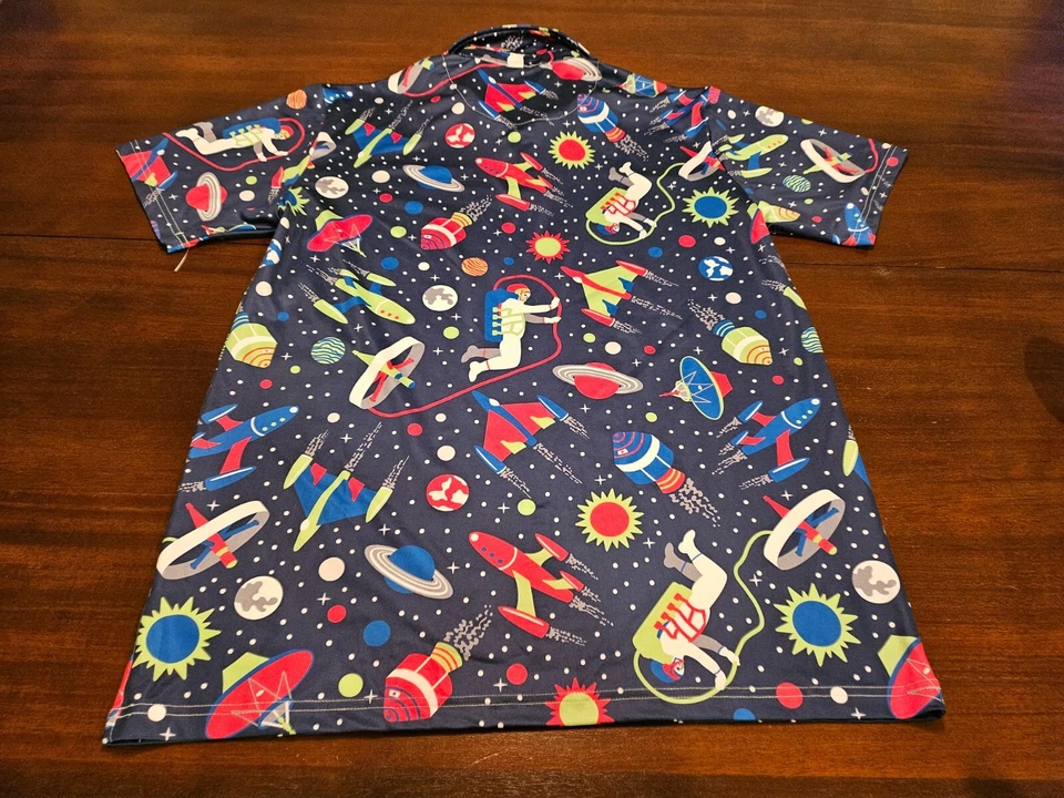 Camisa polo masculina de golfe Proud Ninety manga curta grande espaço azul - Imagem 3 de 4