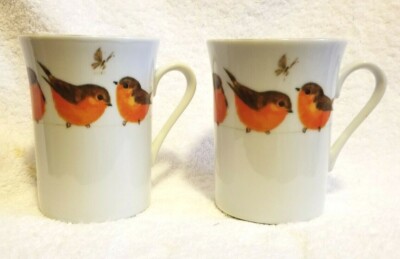 2 VTG BIRDS ON WIRE OTAGIRI Coffee Cups Mugs Japan Gibson Greeting Co