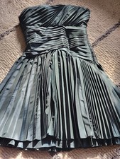 Halston Heritage Size 6 Forest Green Taffeta Pleat Strapless Dress MRSP $455.00