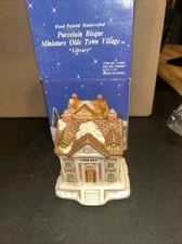 Porcelain disk miniature old town Village library