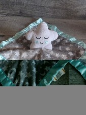Parents Choice Star Moon Grey Aqua Satin Plush Baby Security Blanket Lovey b159