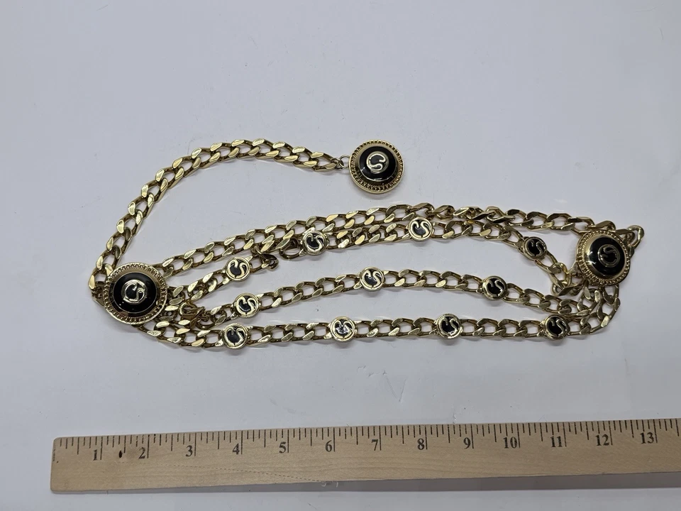 St. John Gold Triple Chain Belt Exaggerated Abstract Initials Logo 48” - Image 4 of 4