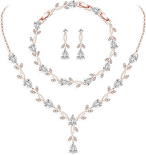 Wedding Jewelry Sets for Bride Bridesmaid Women Cubic Zirconia Necklace Earrings