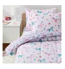 Kids  3-Piece Reversible Comforter Set   Unicorns  Rainbows   Full/Queen