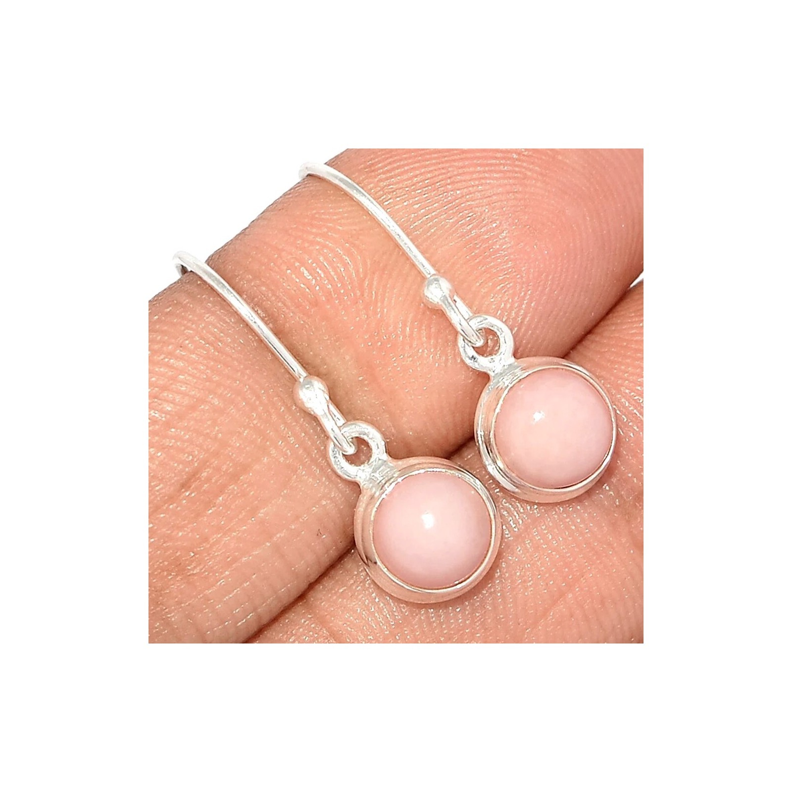 Boucles d'oreilles Opale rose ronde KC109 idée cadeau anniversaire