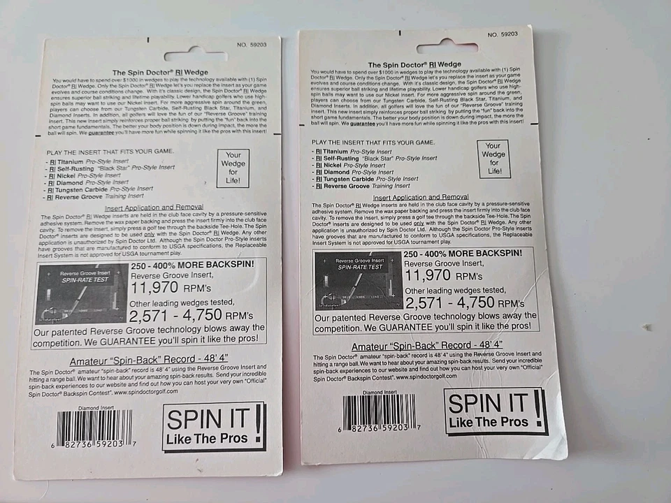  Lot 2 Spin Doctor RI Wedge Insert ~ DIAMOND 59203 ~ More Backspin New & Sealed - Image 3 of 3