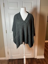 LOFT V-Neck Poncho Sweater Charcoal Gray Pullover Soft Rib Knit Acrylic Sz XS/S