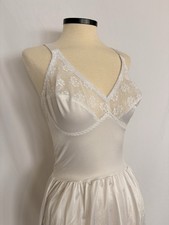 Vintage White Nylon Floral Lace Low Back Slip Dress Size Small 36