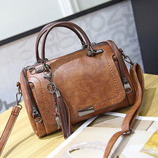 Women’s Cowhide Leather Handbag Retro Boston Tassel Satchel Hobo Shoulder Bag AU