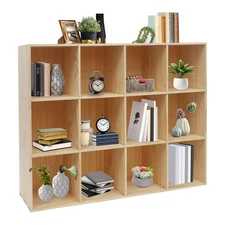 12-Cube Storage Shelf Bookcase, 3-Tier Storage Cabinet Floor Mount