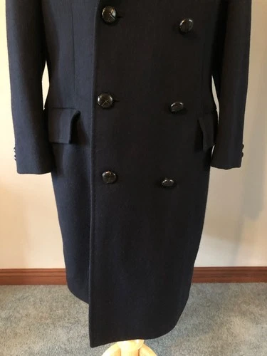 Men's Bloomingdales Navy Wool Double-Breasted Overcoat-Size 40R-Made in England image 4