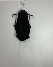 Papell Boutique Black Eveing Beaded Sleeveless Halter-Neck Top Sz Petite Medium