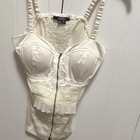 Y2K Vintage XOXO Ivory Lace Trim Zip Front Bustier Corset Top With Straps Size S — photo 5