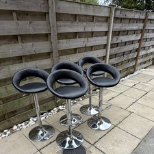 Set of 4 Black Swivel Adjustable Bar Stools with Chrome Metal Base, Modern