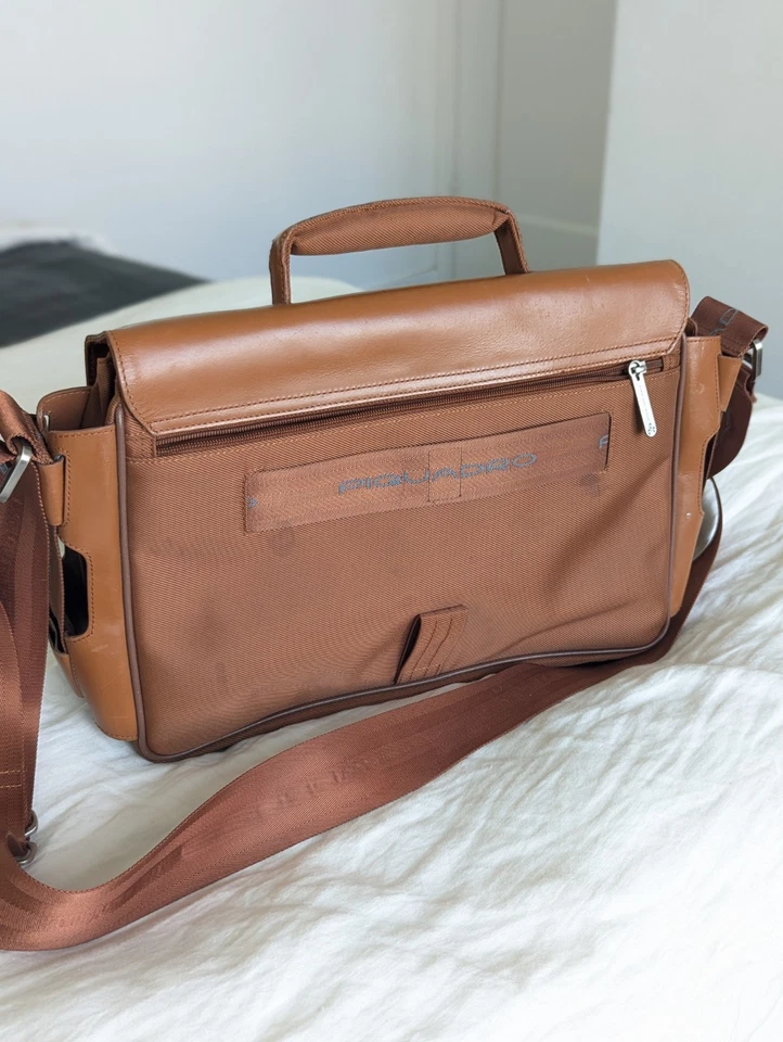 Maletín Bandolera Bolso Mensajero Piquadro Cuero Naranja Nylon Italia Foto 2 de 4