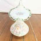 FENTON Art Glass S Shepherd WHITE OPAL IRIDESCENT JACK IN THE PULPIT VASE 8.5"