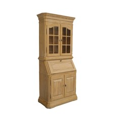Sekretär mit Vitrinenaufsatz aus Lerchenholz klassischer Stil B: 97 cm -11856-