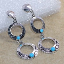 925 Silver Plated Long Larimar Earrings 2.5" Perfect For Gifting Trendy GW