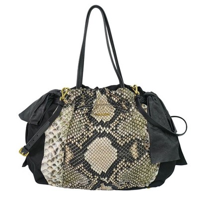 PRADA Python Print Nylon 2way Shoulder Tote Bag Black Multicolor