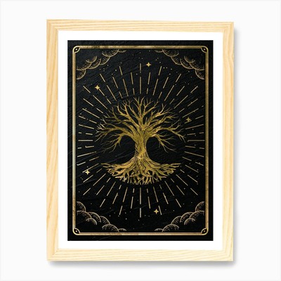 Gold Mystical Tarot: Tree of life A Framed Wall Art Poster Canvas Print Picture