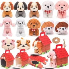 New 12 Pcs Mini Plush Puppy Set Adopt A Pet Dog Party Favors with Keychain Gift