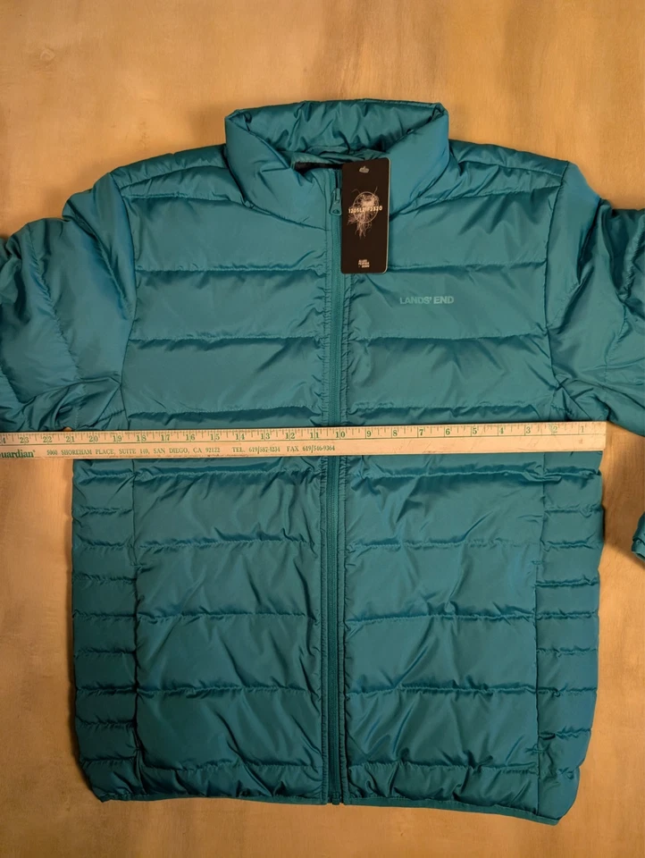 Lands End Down Puffer Jacket Mens Small Blue Teal 600 Fill Down Feather - Image 4 of 4
