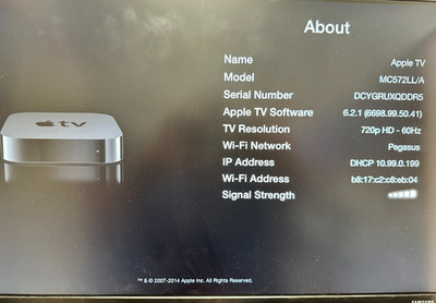 Apple TV 2nd Gen A1378 MC572LL/A AirPlay Tested w/ Power Cord & Toshiba Remote