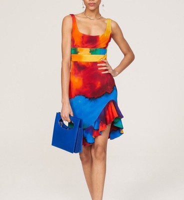 Paco Rabanne Multicolor Abstract Sleeveless Dress Ruffle Hem 36 Flawed