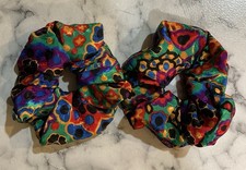 2 Hair Scrunchies Colorful Handmade
