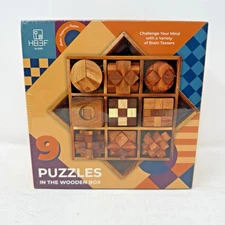 9 in 1 Wooden Brain Teaser Puzzles Box Set for Adults Teens and Kids, Mind Games