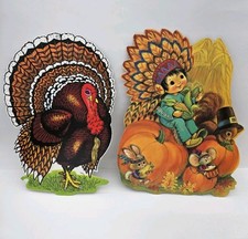 Vintage Eureka Beistle Thanksgiving Die Cuts Turkey Lot Of 2 Thanksgiving Decor