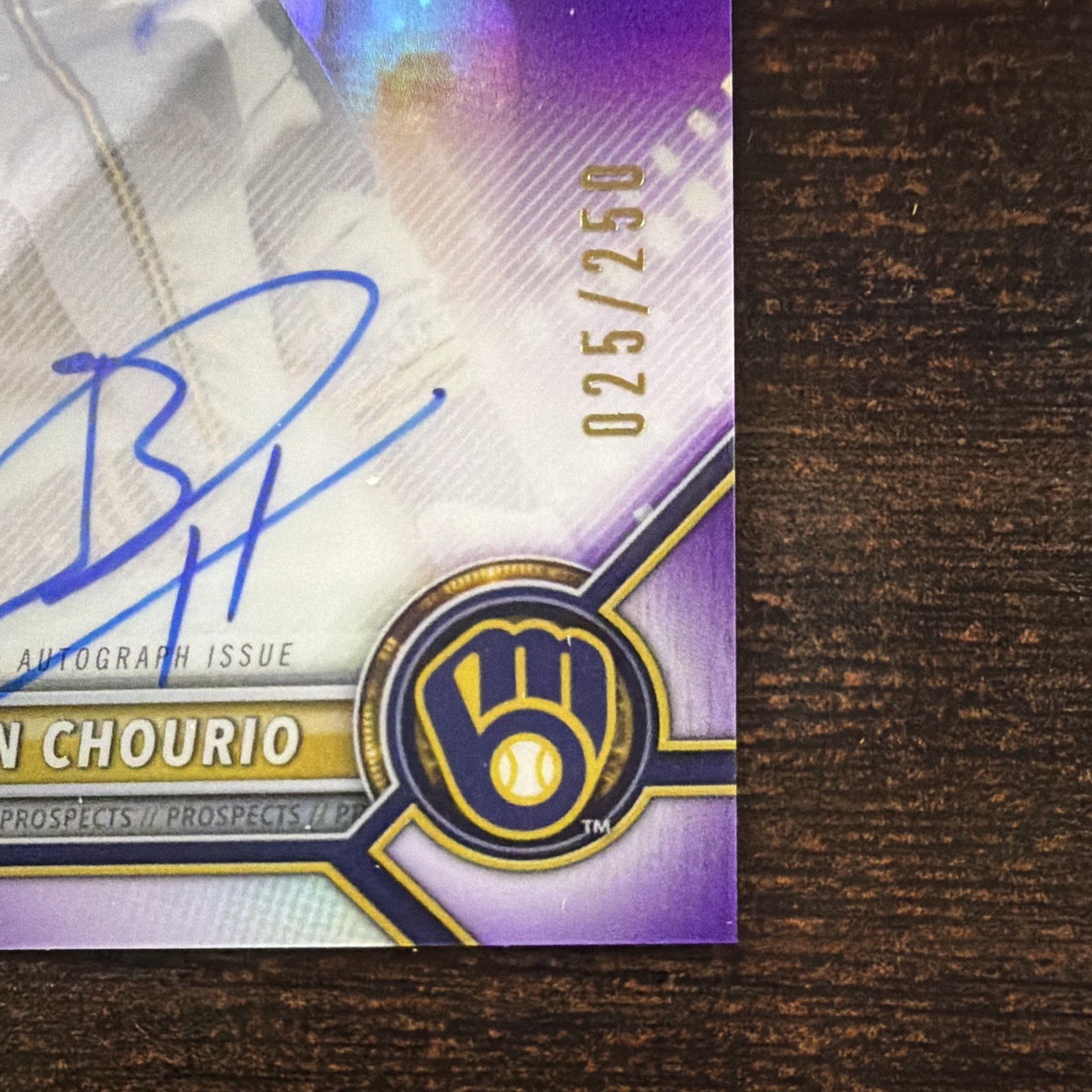Topps 2022 Bowman Chrome Prospect Auto Jackson Chourio CPA-JCO Purple /250 RC view 5