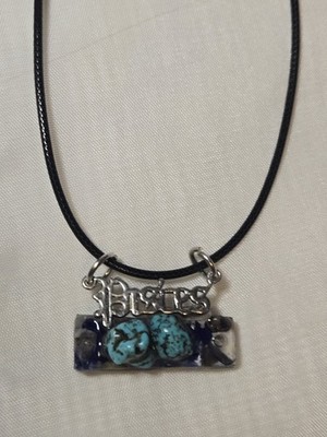 Pisces Zodiac Necklace Turquoise And Lapis Lazuli Artisan Made 18 Inch Rope