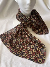 80'S GEO SQUARE PATTERN 13.5 x 40.5" RECTANGLE SCARF, BROWN, RUST, TAN