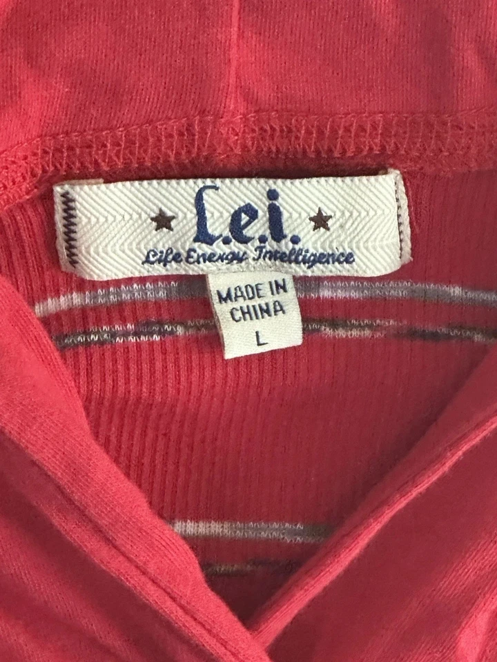 Camiseta de bebé Y2K LEI de colección manga larga ajustada acanalada roja grande con capucha a rayas Foto 3 de 4