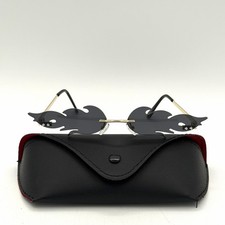 EXAGGERATED Retro PARTY Club Rave SUN GLASSES Funky Flame Shape Black Lens Case