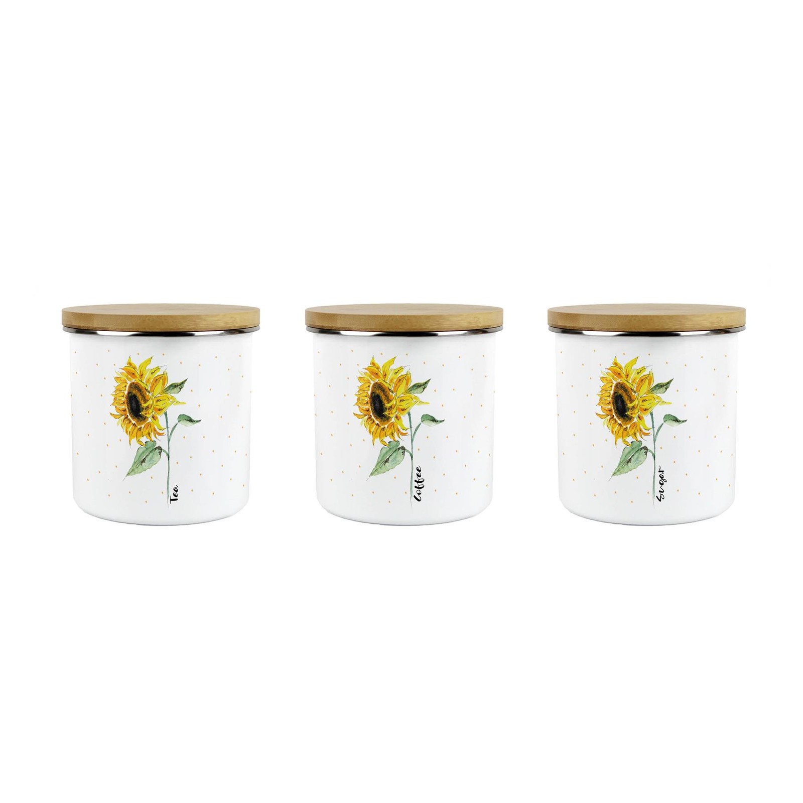 Blooming Sunflower Tea, Coffee & Sugar Canister Set - Kitchen Storage Jar Gift