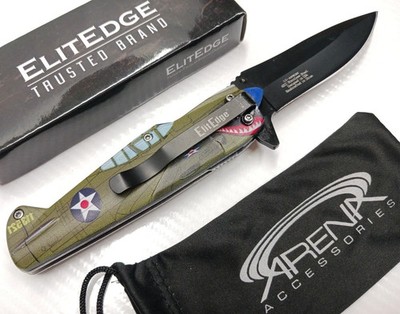 Spitfire Shark Pocket Knife Blade Air Force Flying Tiger Spring Assisted