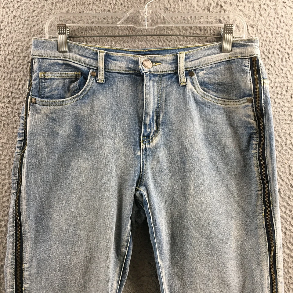 Venus 紧身牛仔裤女式 12(实际 32x26)蓝色牛仔中腰拉链门襟口袋 — 第 2/4 张图片