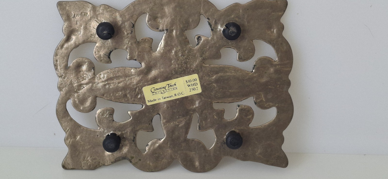 Vintage Crowning Touch Brass Trivet Flower Design Beautiful Patina