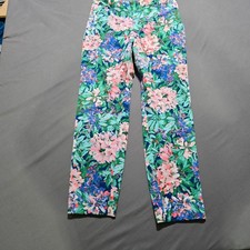 Zara Woman Floral Print Slim Leg Trousers Pink Blue large Aloha boho vaction
