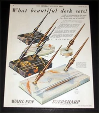1927 OLD MAGAZINE PRINT AD, WHAL EVERSHARP PENS, WHAT BEAUTIFUL DESK SETS, ART! 