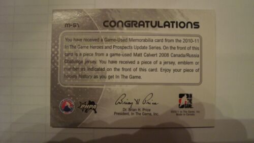 MATT CALVERT 2010-11 ITG HEROES AND PROSPECTS GAME USED JERSEY BLACK - Picture 2 of 6