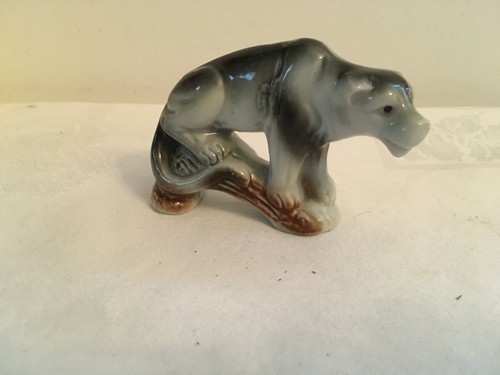 Vintage PUMA / COUGAR / Big Cat Figurine on a Log  Made In Japan