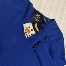 Michael Simon Royal Blue Snowman Sweater Event Medium M 3/4 Sleeve Winter