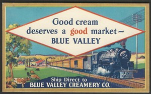 INK BLOTTER Blue Valley Creamery Co. CREAM - Dairy Milk Butter Advertiser