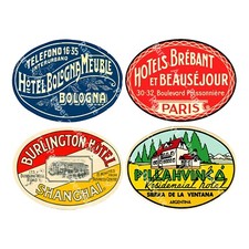 Luggage Stickers, 1 Sheet, 4 Jumbo Sized Suitcase Decal Label REPRODUCTIONS