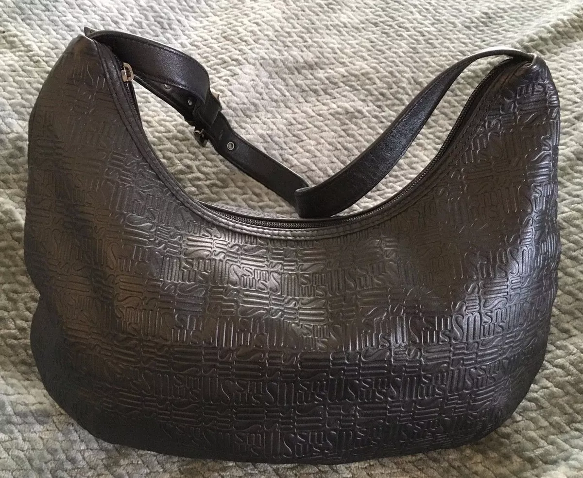 STONE MOUNTAIN Logo Embossed Black Leather Hobo Handbag-NEW no tag