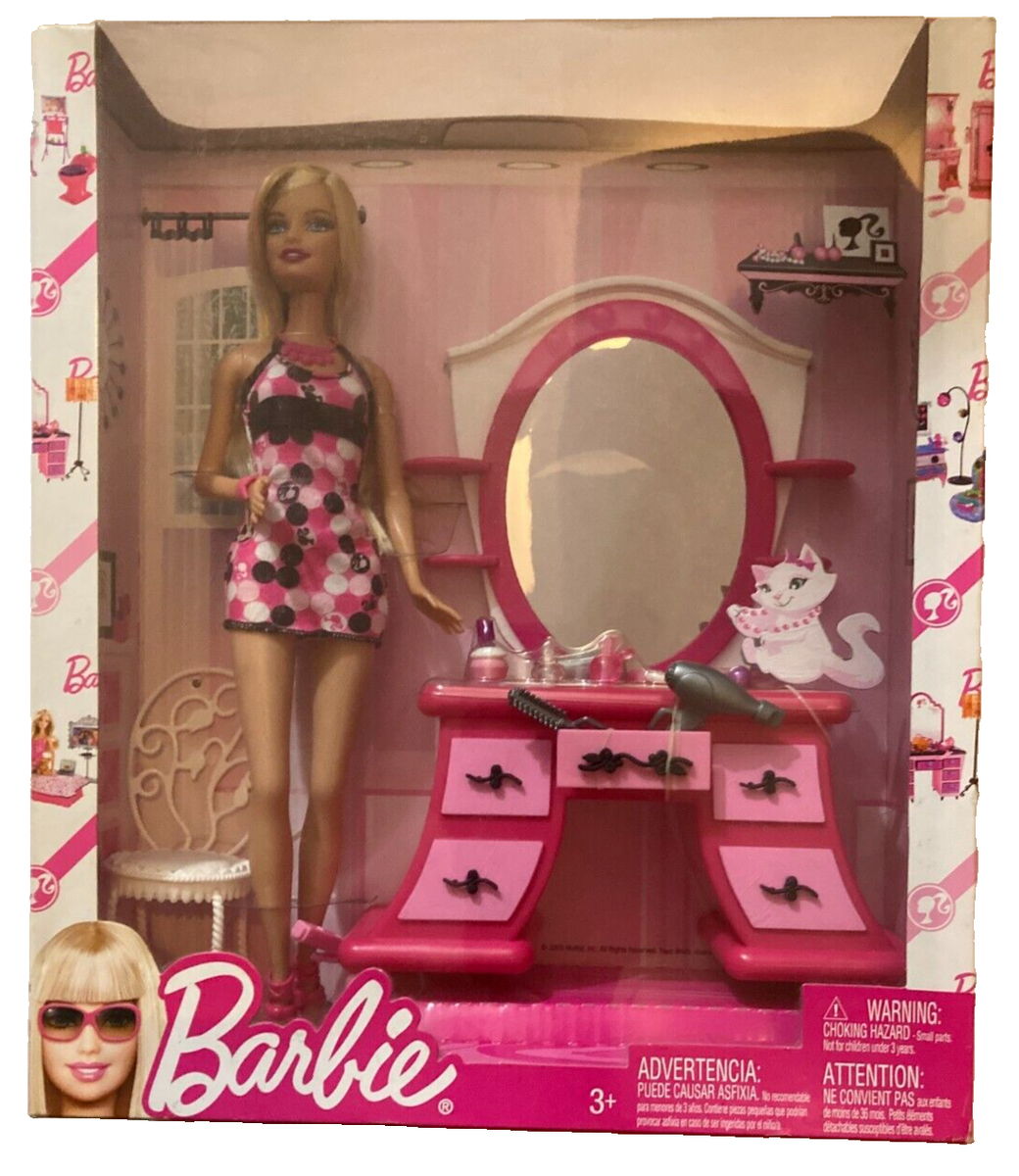 2009 Mattel Barbie Glam Vanity Set With Accessories Doll Play Set